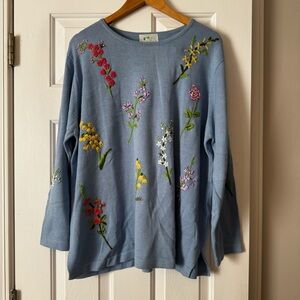 Quacker Factory Blue Embroidered Knit Sweater 1X